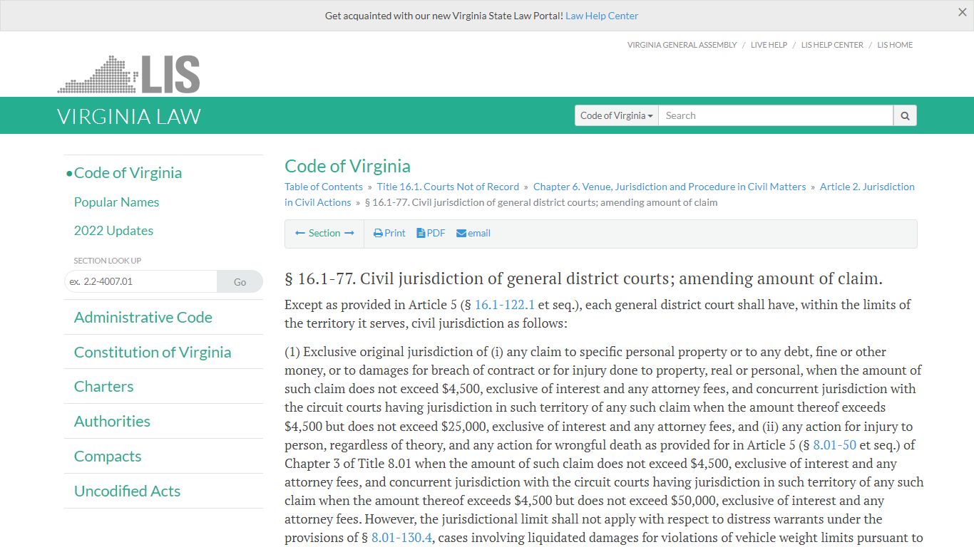 § 16.1-77. Civil jurisdiction of general district courts ... - Virginia